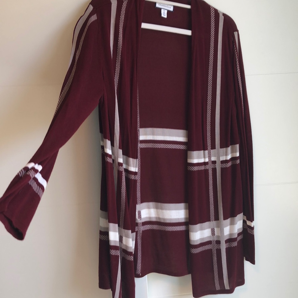 Maroon Plaid Long Cardigan